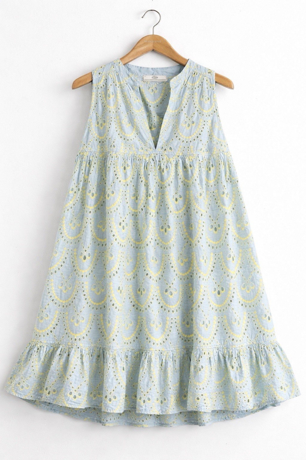 Anthropologie Devotion Twins Amorgos Dress S Blue Lime Embroidered Cotton Luxury