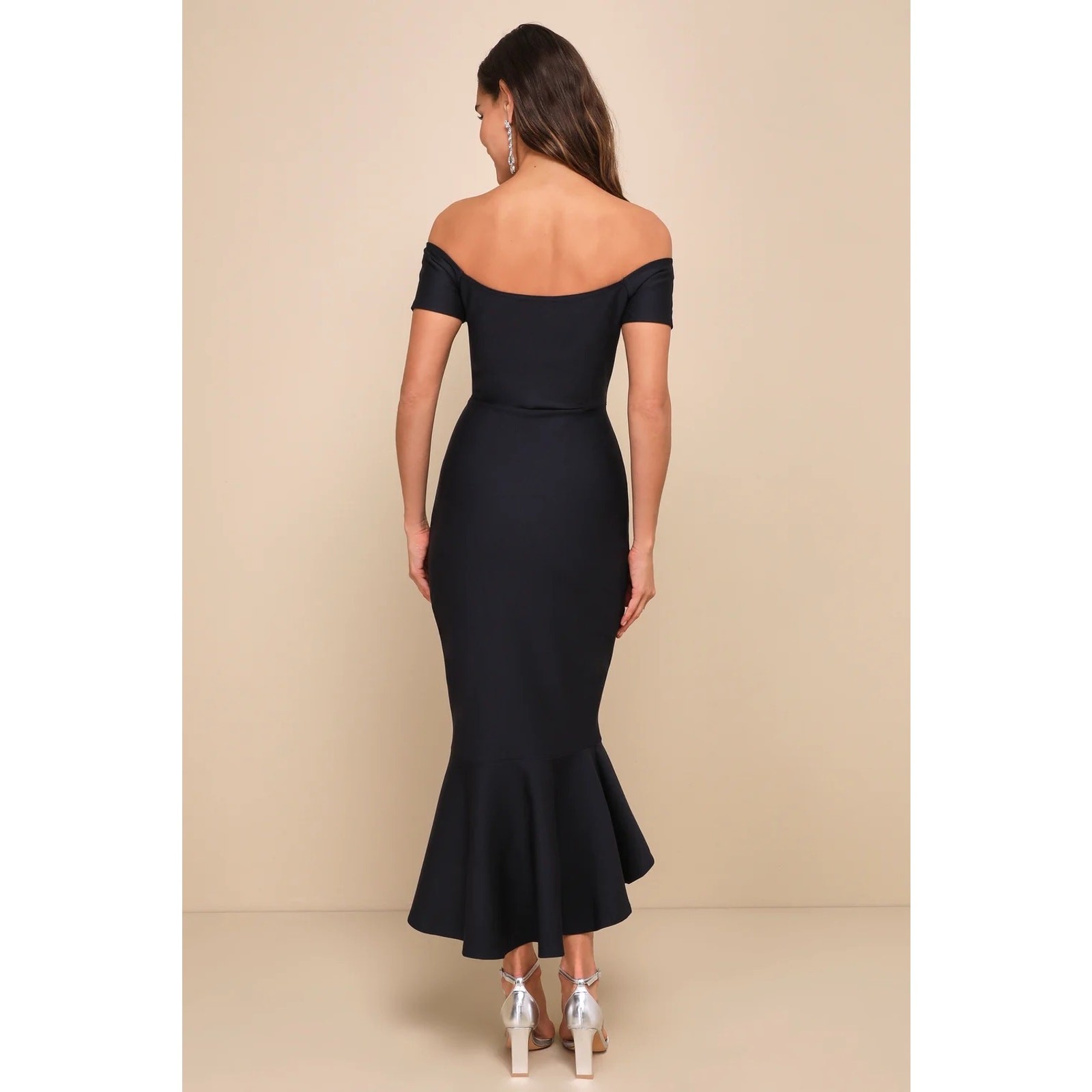 Lulus How Much I Care Black Off Shoulder Midi Dress Prom Party Holiday Medium