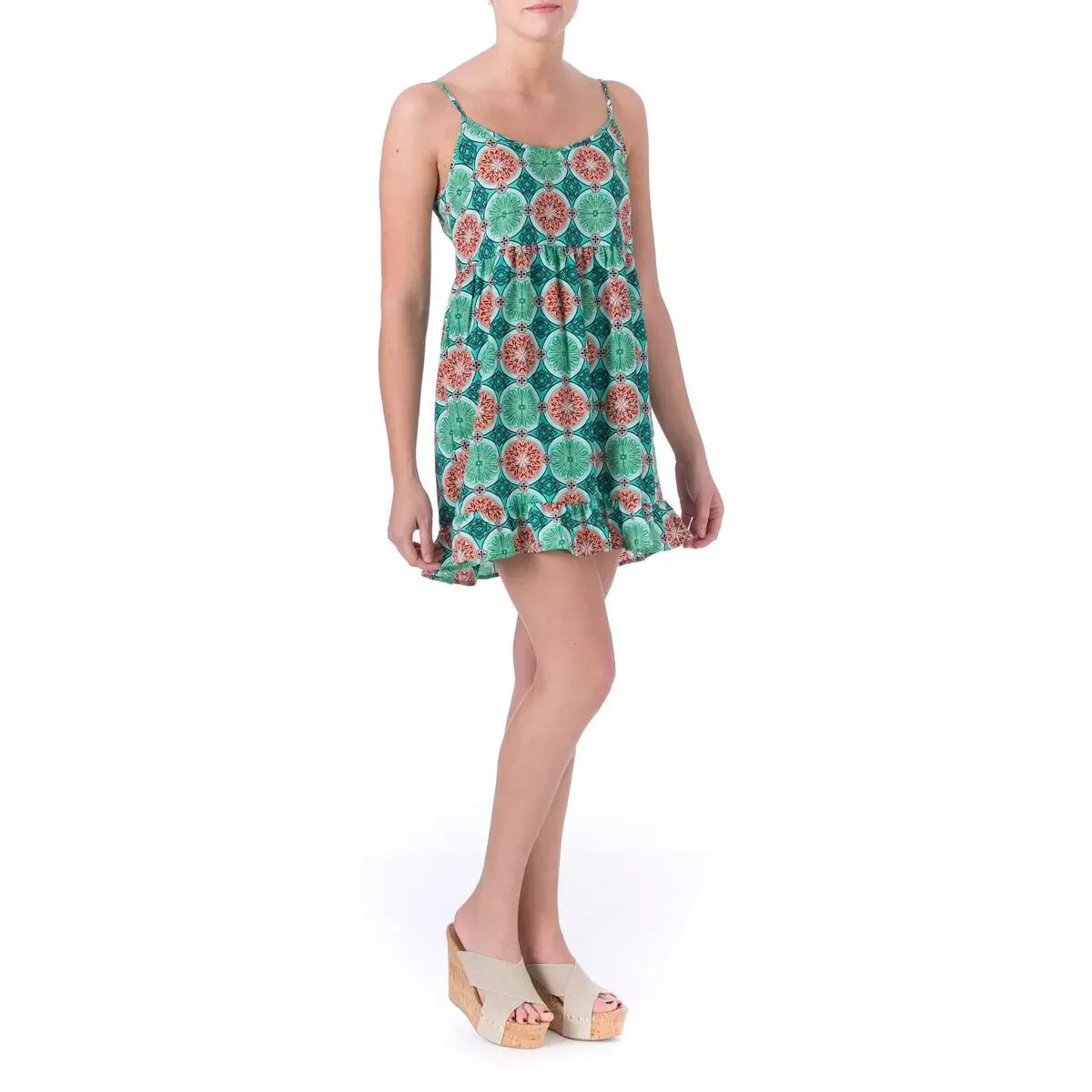 One Clothing Women’s XS Green Sleeveless Spaghetti Strap Short Babydoll Dress