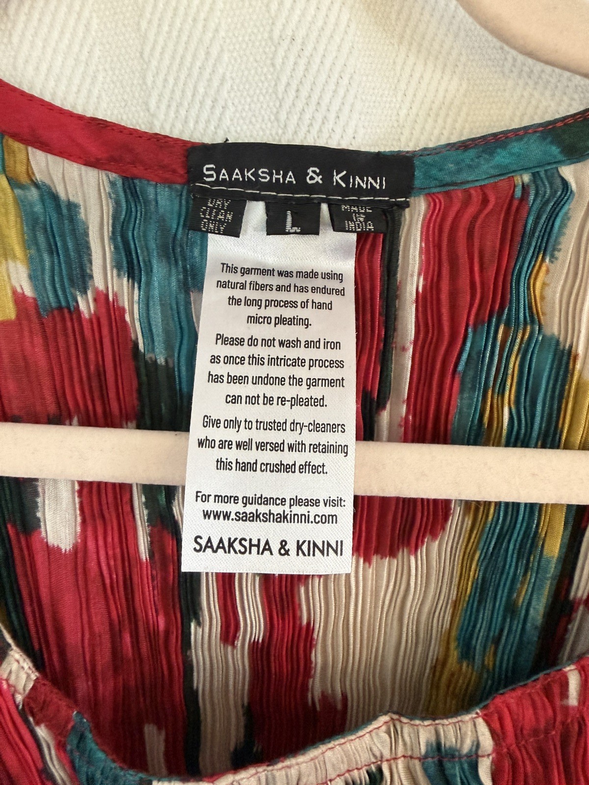 Saaksha & Kinni Multi Color Micro Pleated Kaftan Dress Sz L