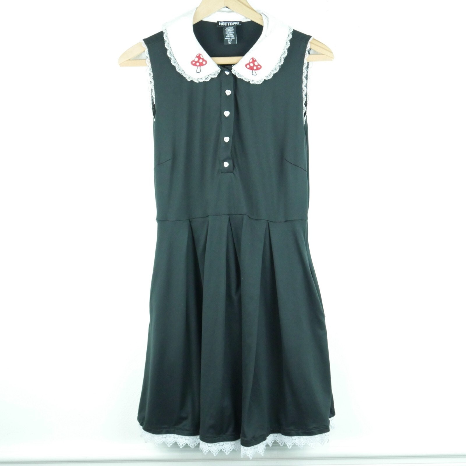 Hot Topic Medium Dress Goth Punk Emo Mushroom Lace Trim Collared Embroidered