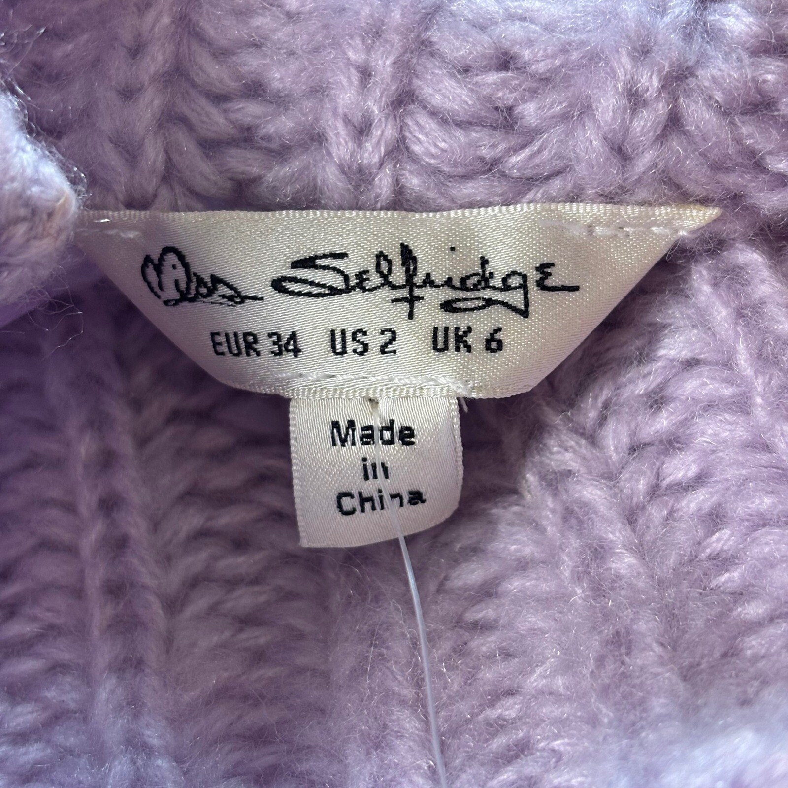 Miss Selfridge Sweater Dress Chunky Knit Lavender Purple Mock Neck US 2
