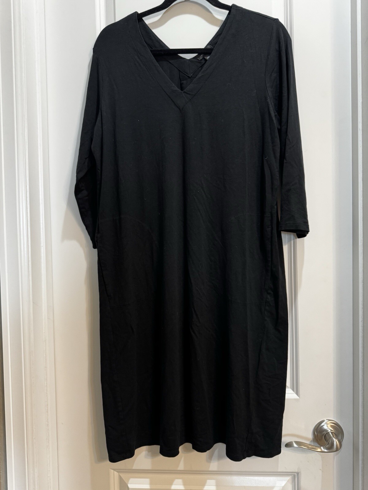 J Jill WeareverCollection Black PleatedBack Vneck3/4 SleeveDress Slide Pockets M