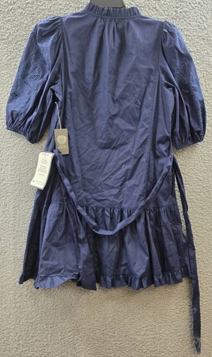 Vince Camuto Split-Neckline Elbow-Sleeve Tie Waist Dress Women’s 8 Navy Pullover