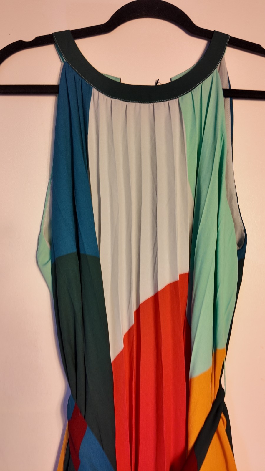 Skies Are Blue Pleated Midi Sleeveless Colorblock Dress – Women’s Size L