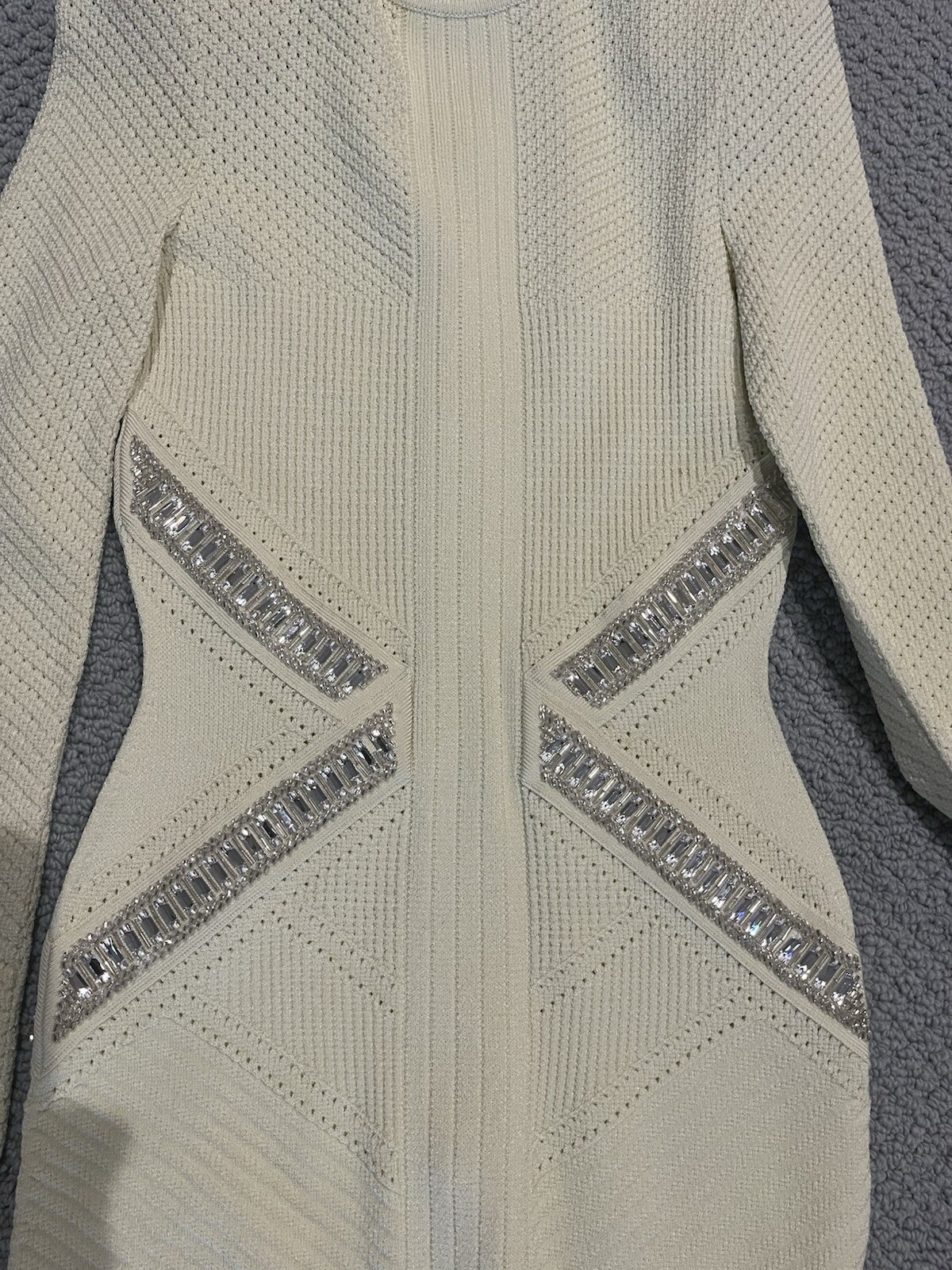 BALMAIN Pale Yellow Crystal Embellished Long Sleeved Dress FR 38 US 4