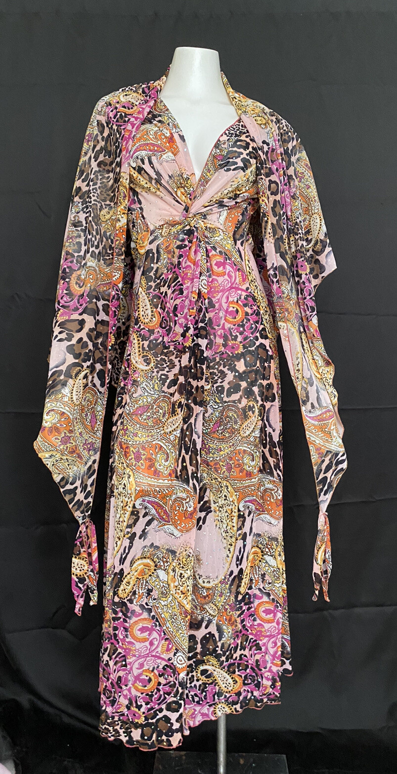 Linda Lundstrom Dress & Shawl Baroque + Leopard Iridescent Holographic Sparkles