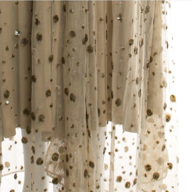 LoveShackFancy Maxi Gown Gold Nude Sequin-Embellished Tulle Janet Dress Sz 0