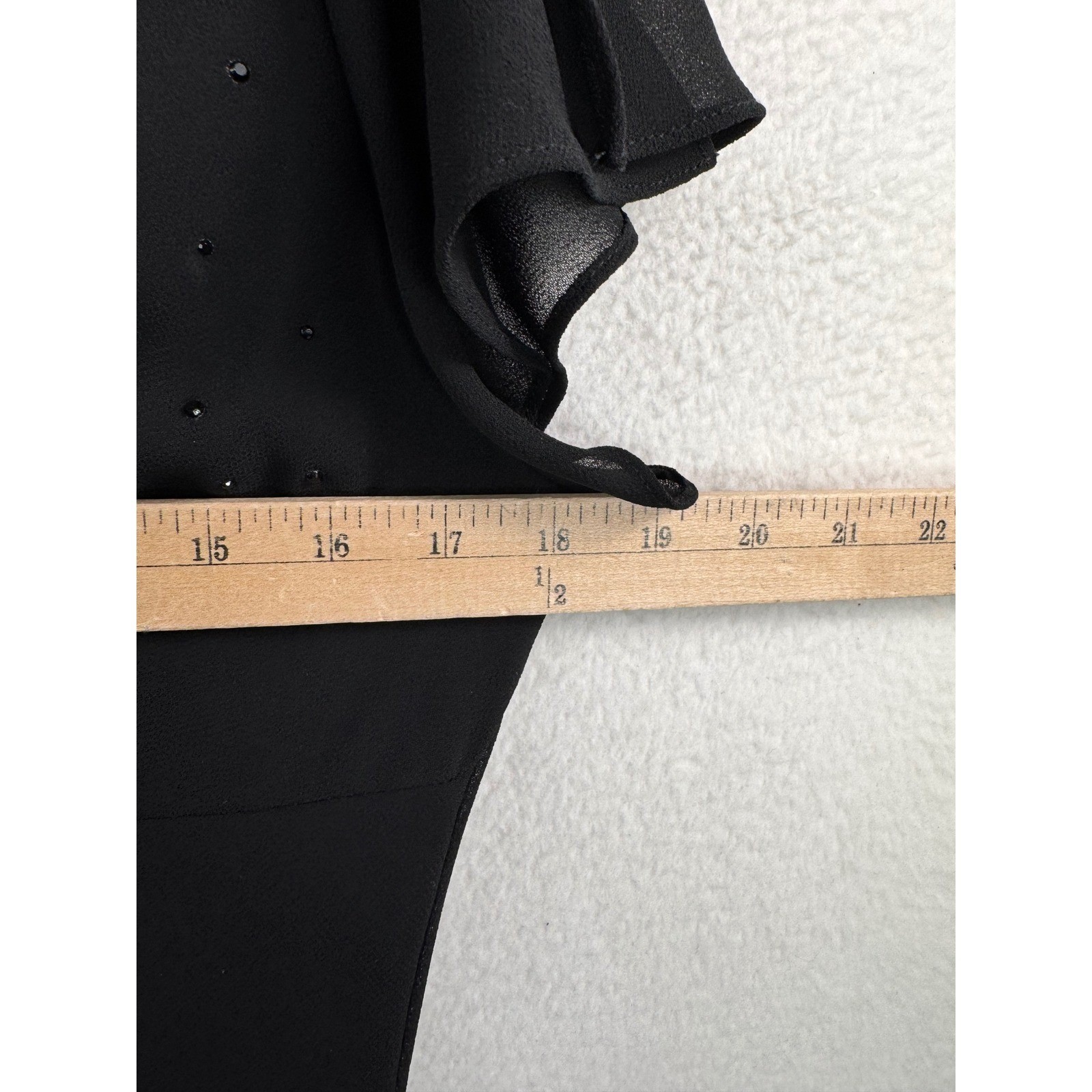 VTG CDC Black Beaded V Neck Flutter fit flare Midi Dress whimsigoth Size 8