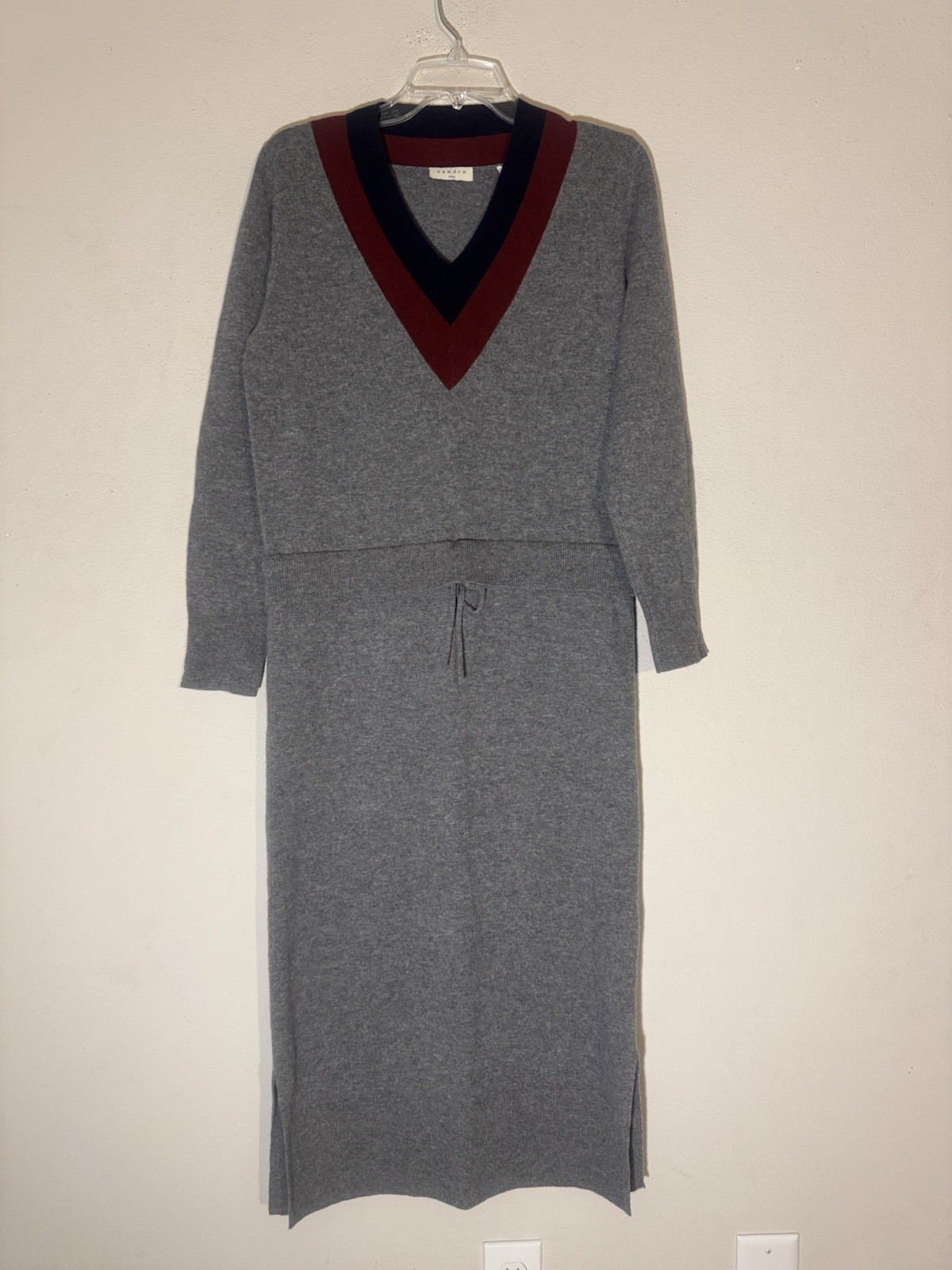 Sandro Paris Wool Cashmere Blend Gray Dress Long Sz 46/ US Small