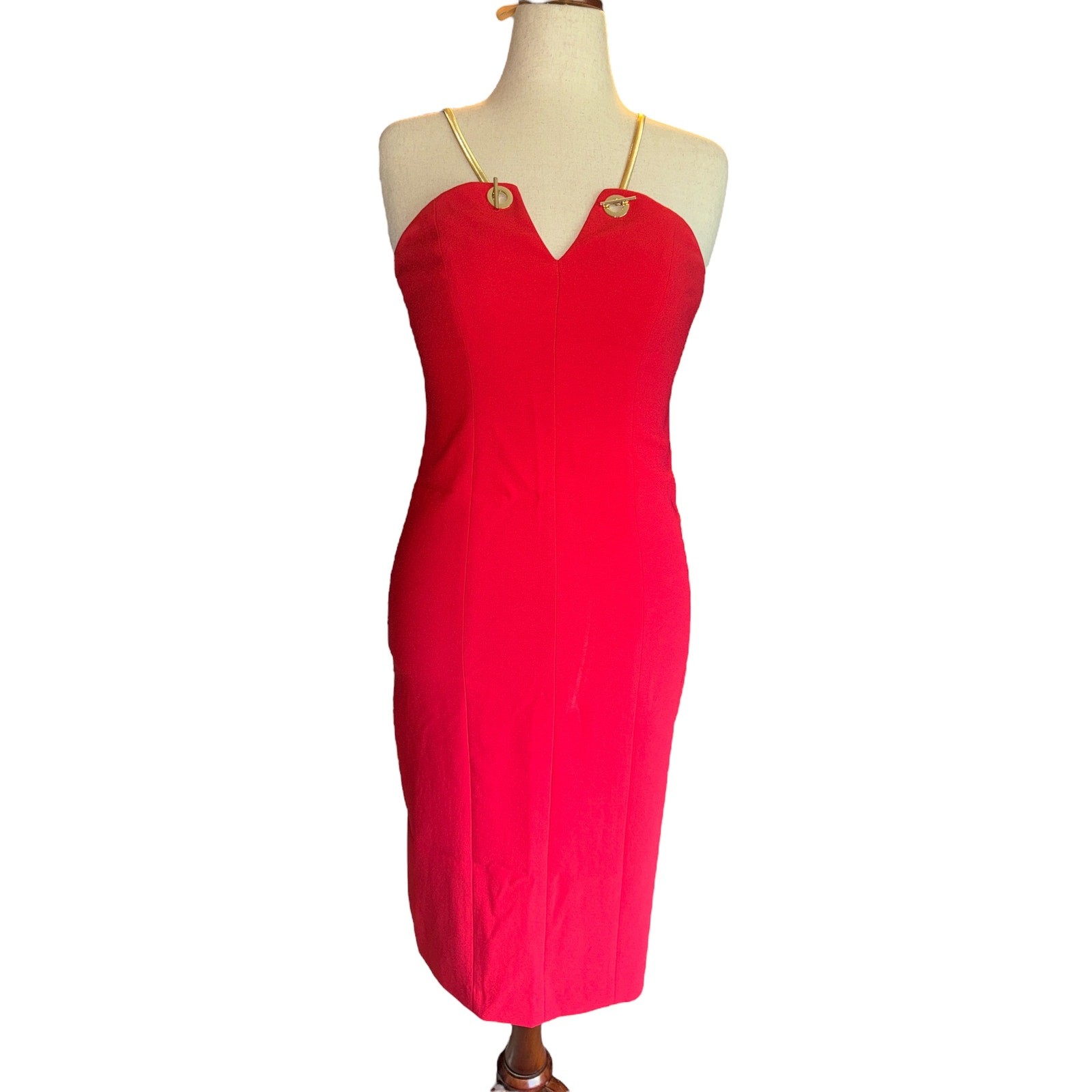 Elie Tahari Blaze Red Dress | Chain Strap Detail | Cocktail Bodycon | Size 4