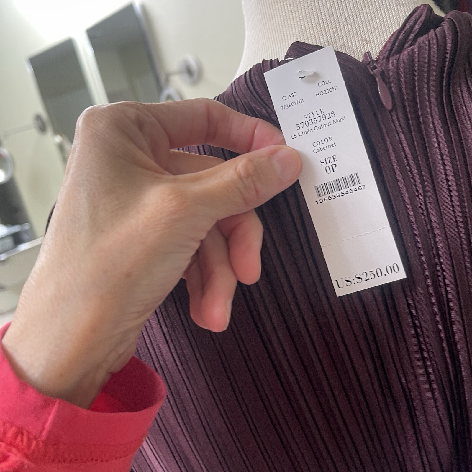 NWT WHBM Size OP Burgundy Pleated Cutout Maxi Dress w. Chain Orig Price $250