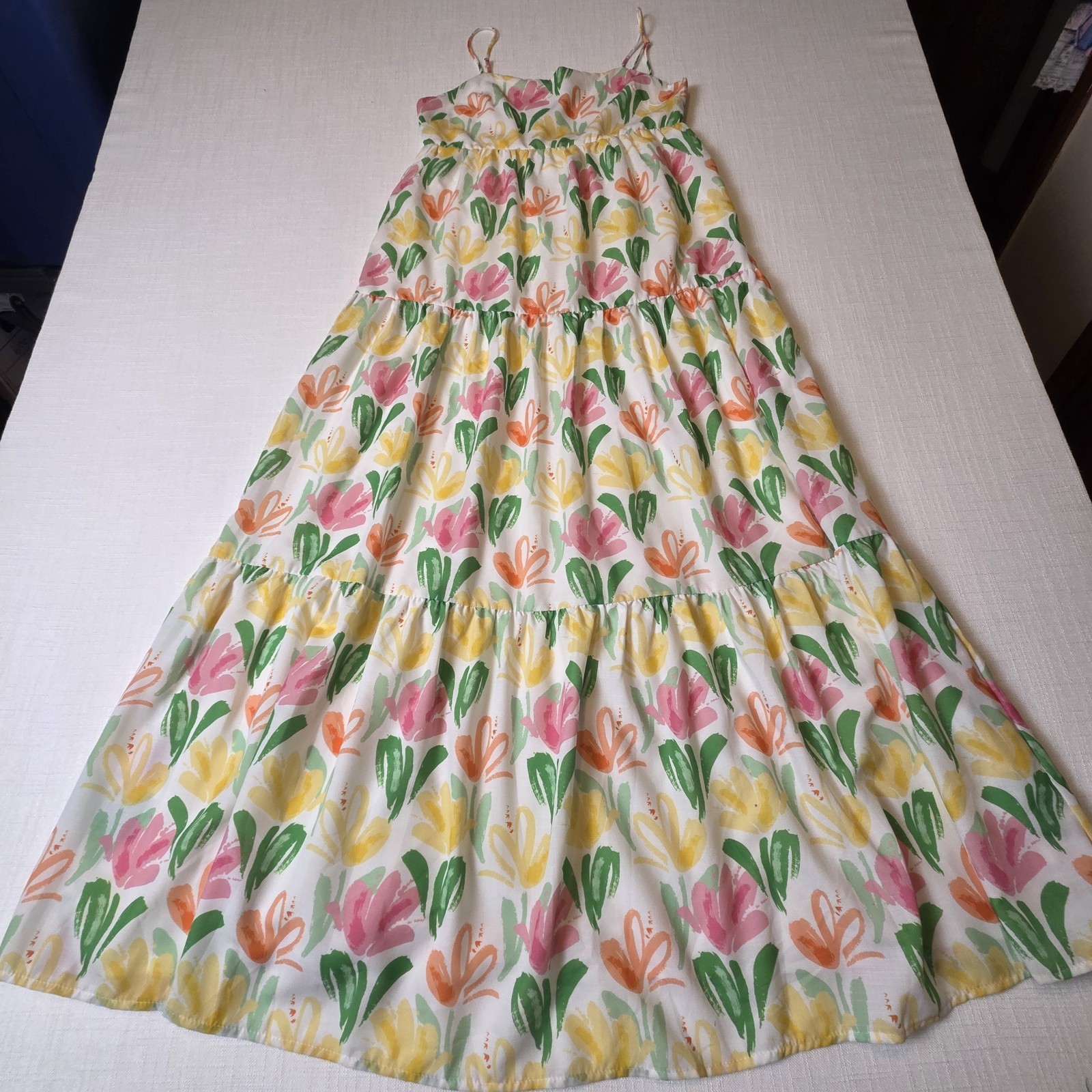 Storia Brand Women Tulip Floral Pink Orange Maxi Strap Dress Small