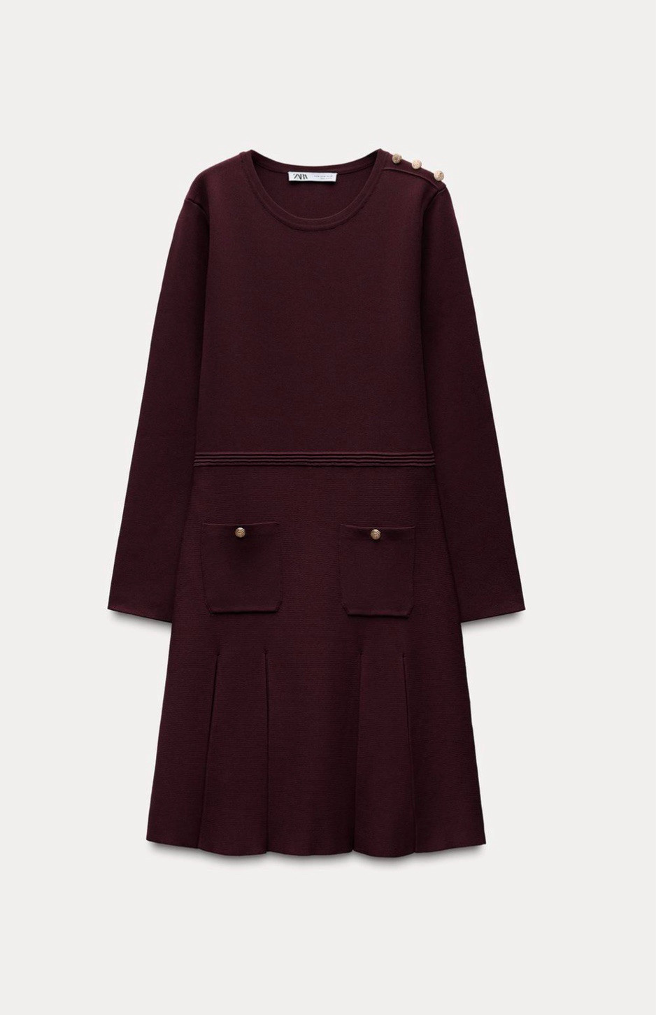 ZARA WOMAN FW24 NWT PLEATED SHORT KNIT DRESS BURGUNDY 2142/269 SIZE S, L,XL
