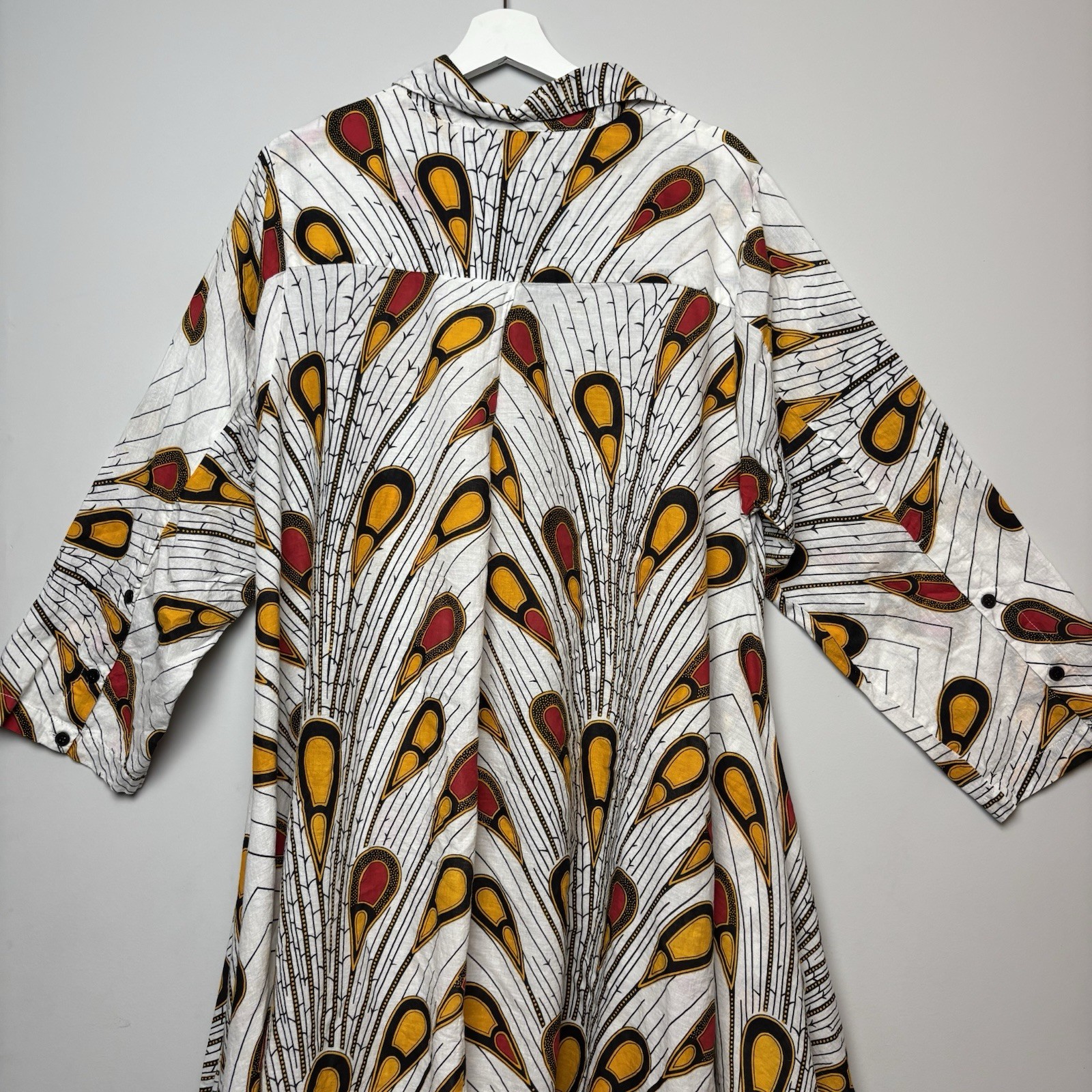 Step In Style 2X Peacock Cotton Button Down Cascading Hi-Low Dress Boho Pockets