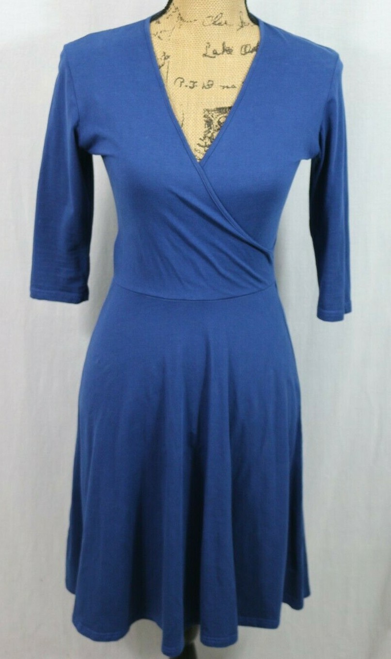 Elegantees Knit Cotton Blend Dress Women’s XS Faux Wrap A-Line Stretch Knit