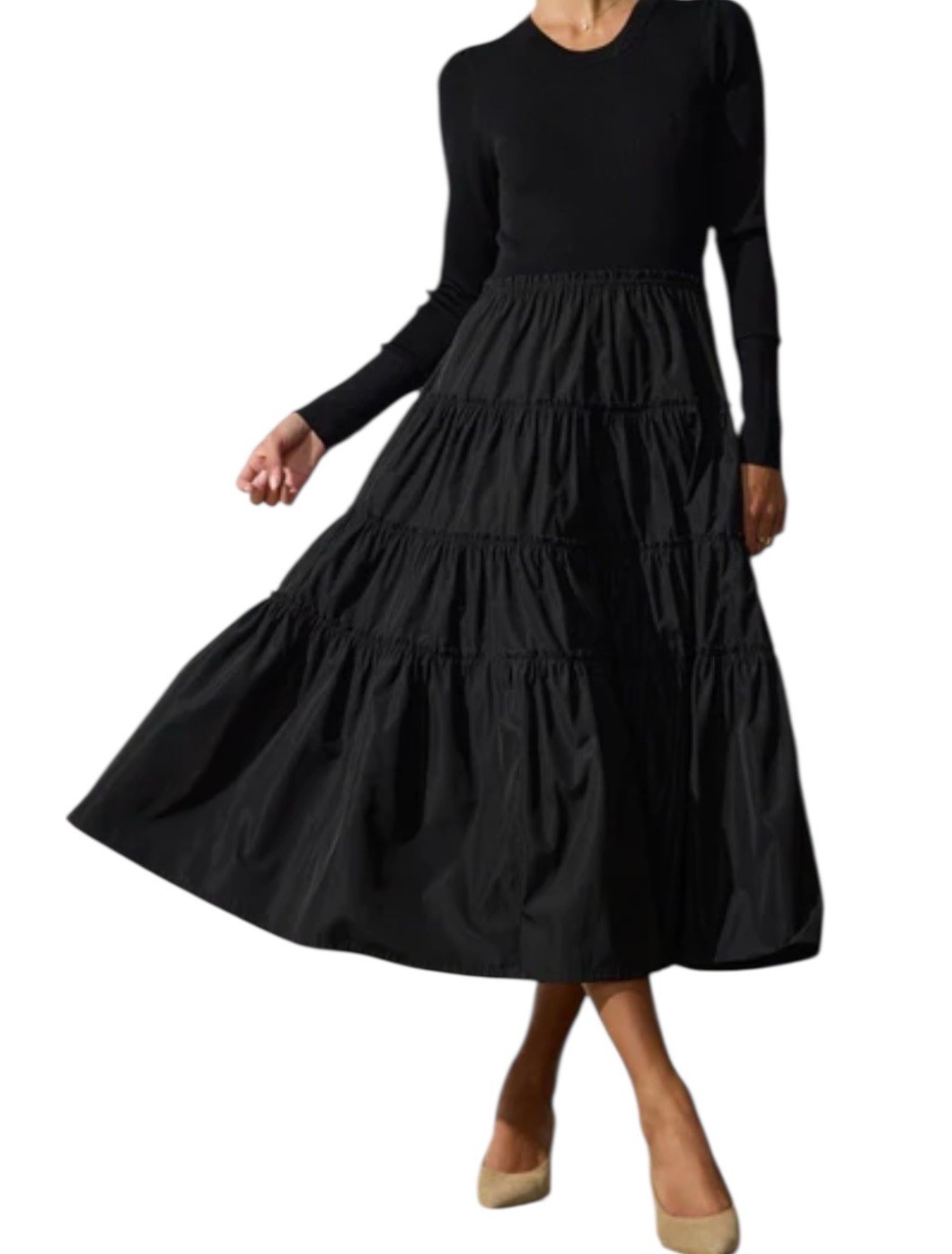 Brochu Walker The Ava Tiered Midi Dress Pockets Womens Size Large Black Onyx