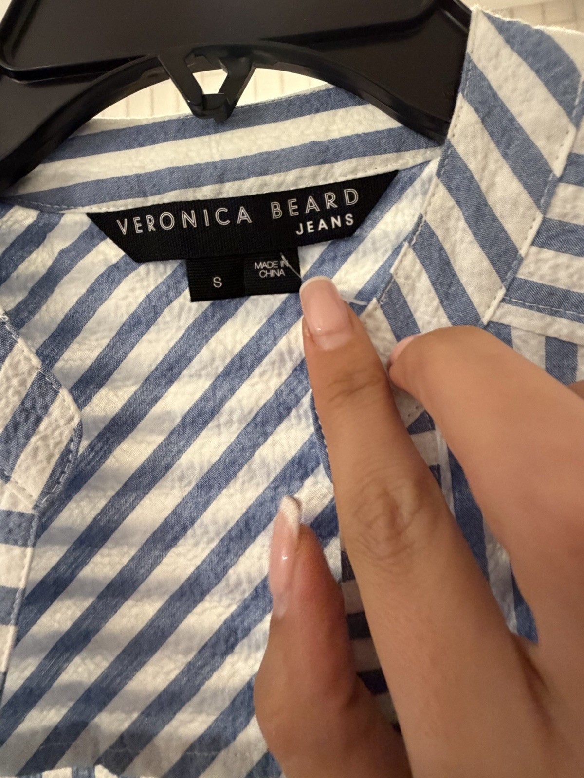 Veronica Beard Jeans Blue/White Striped Seersucker Lined Shirt Dress S