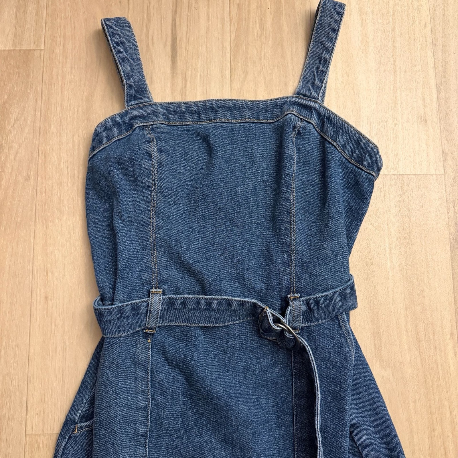 Hollister Belted Denim Mini Pinafore Dress