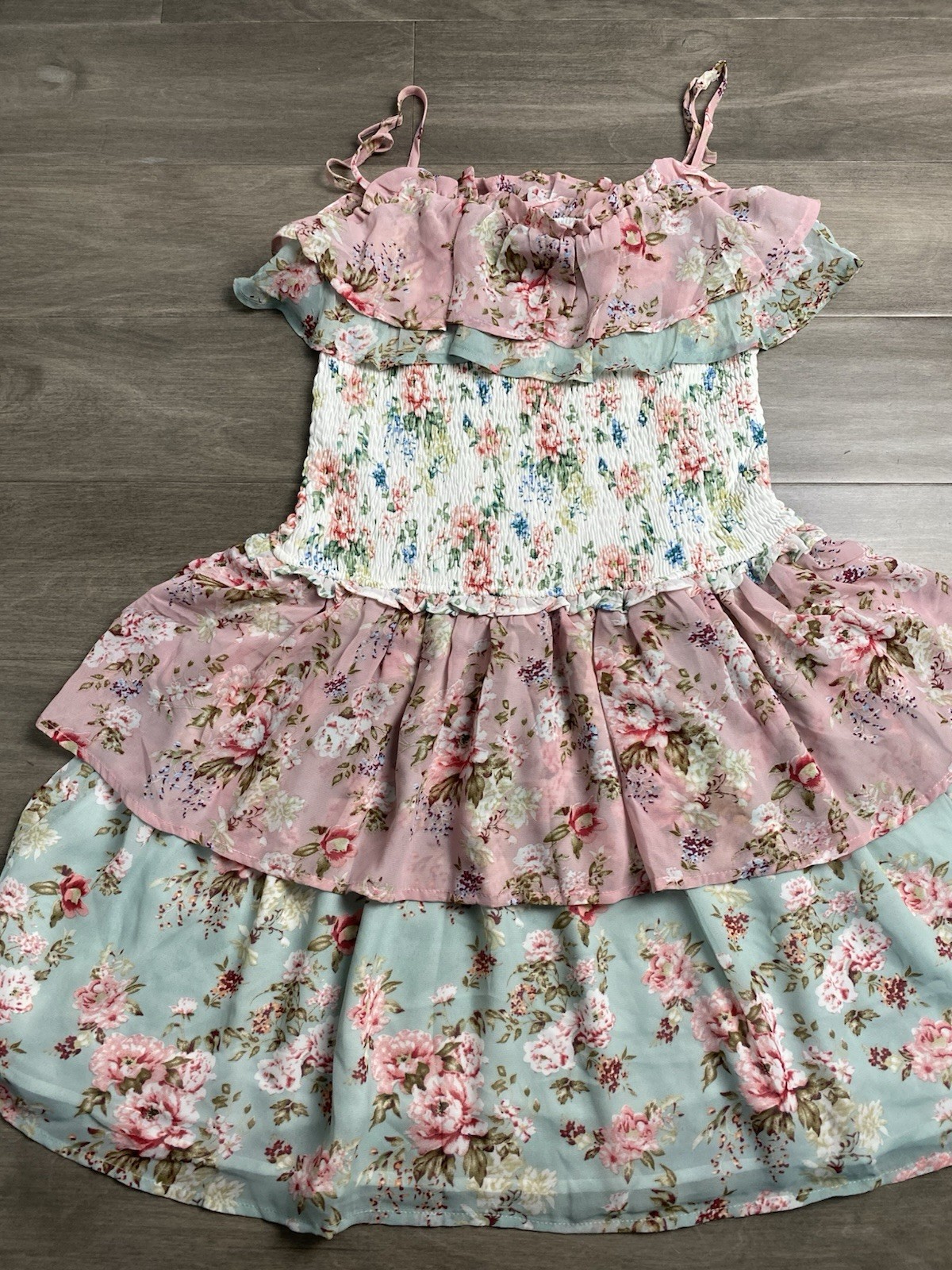 STORIA Tulle Smocked Mini Dress M Ruffle Tiered Cottagecore Coquette Balletcore
