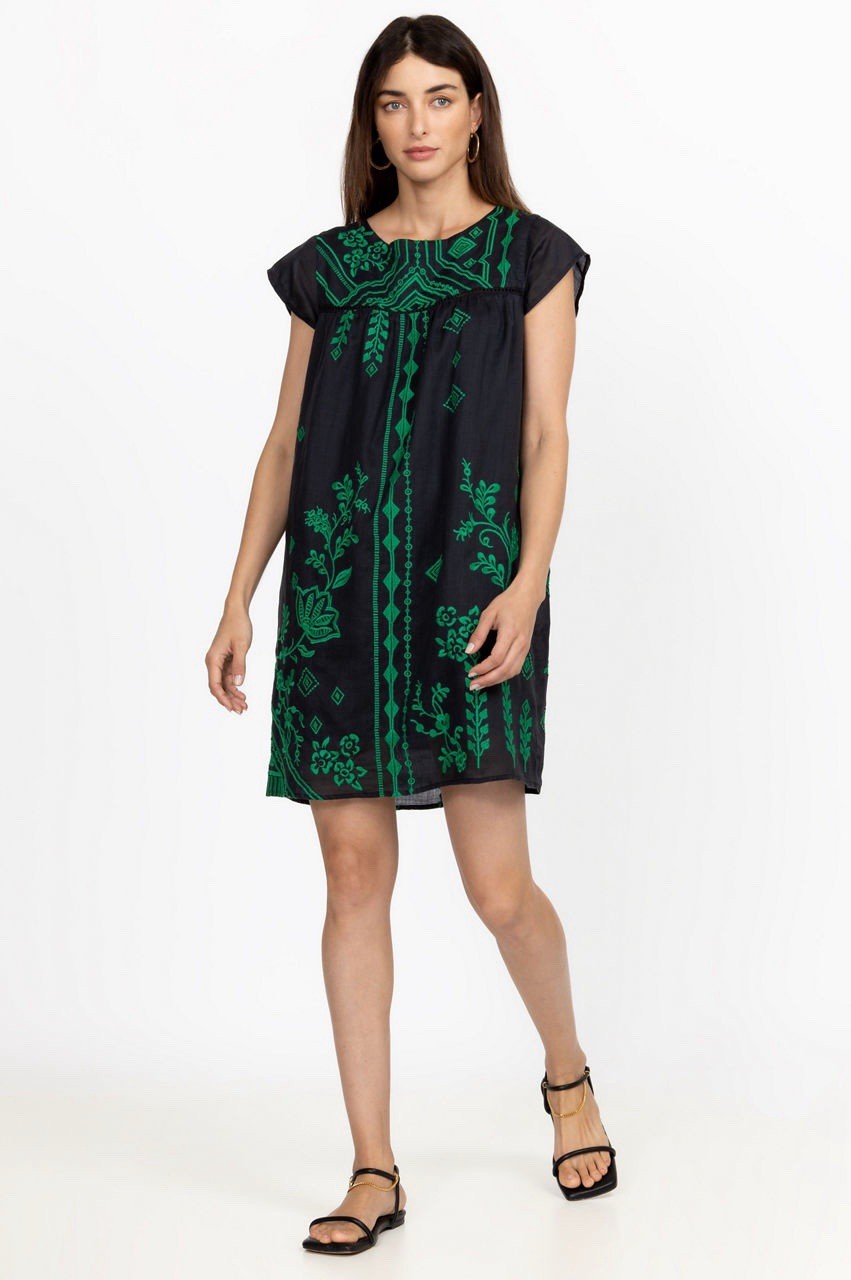 JOHNNY WAS Women’s Small Green Embroidered Willow Boho Tunic Dress Petal Sleeve