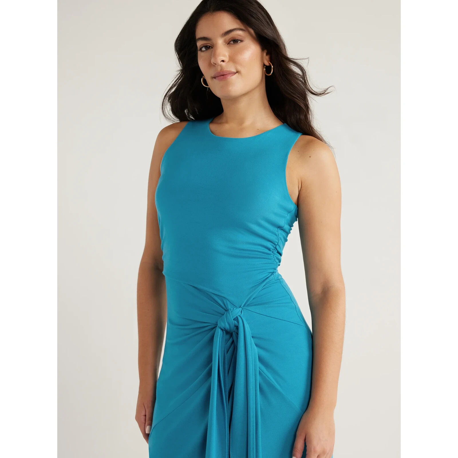 Sofia Jeans Side Tie Tank Dress with Rouching Women’s Medium Blue Viscose Solid