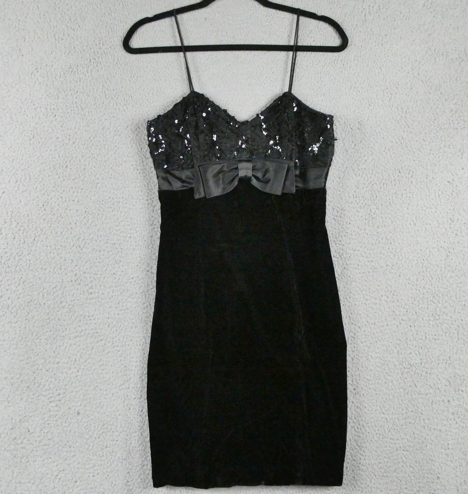 Vintage 90s Scarlett Nite Black Velvet Dress 8 Sequin Bow Whimsigoth Cocktail