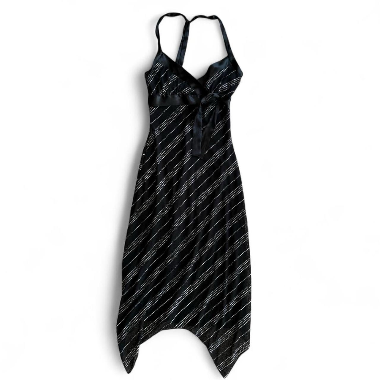 Y2K Charlotte Russe Black Silver Satin Bow Glitter Striped Formal Dress Size 3