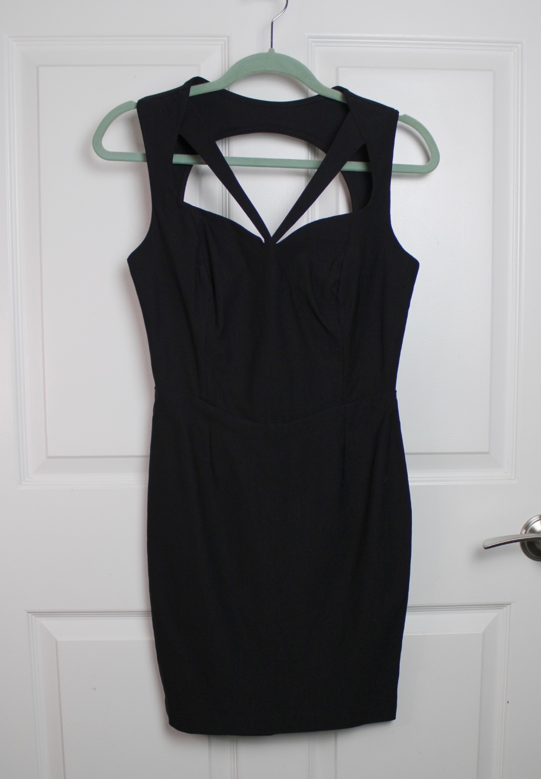Solemio Black Cage Neck Sleeveless Mini Dress Back Zip Stretch Twill Size Med