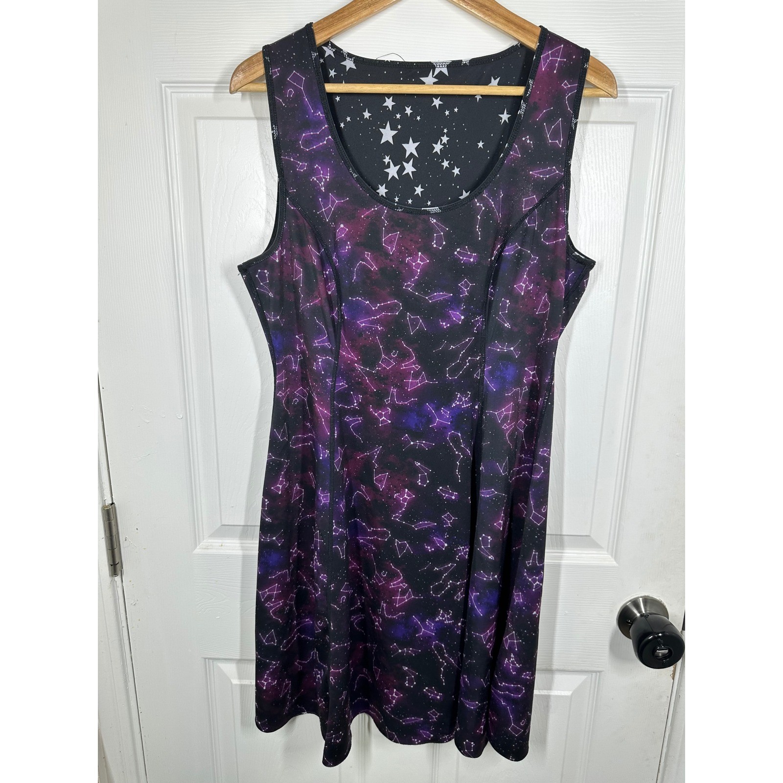 Hot Topic Dress Women L Purple Galaxy Constellation Star Fit Flare Sleeveless