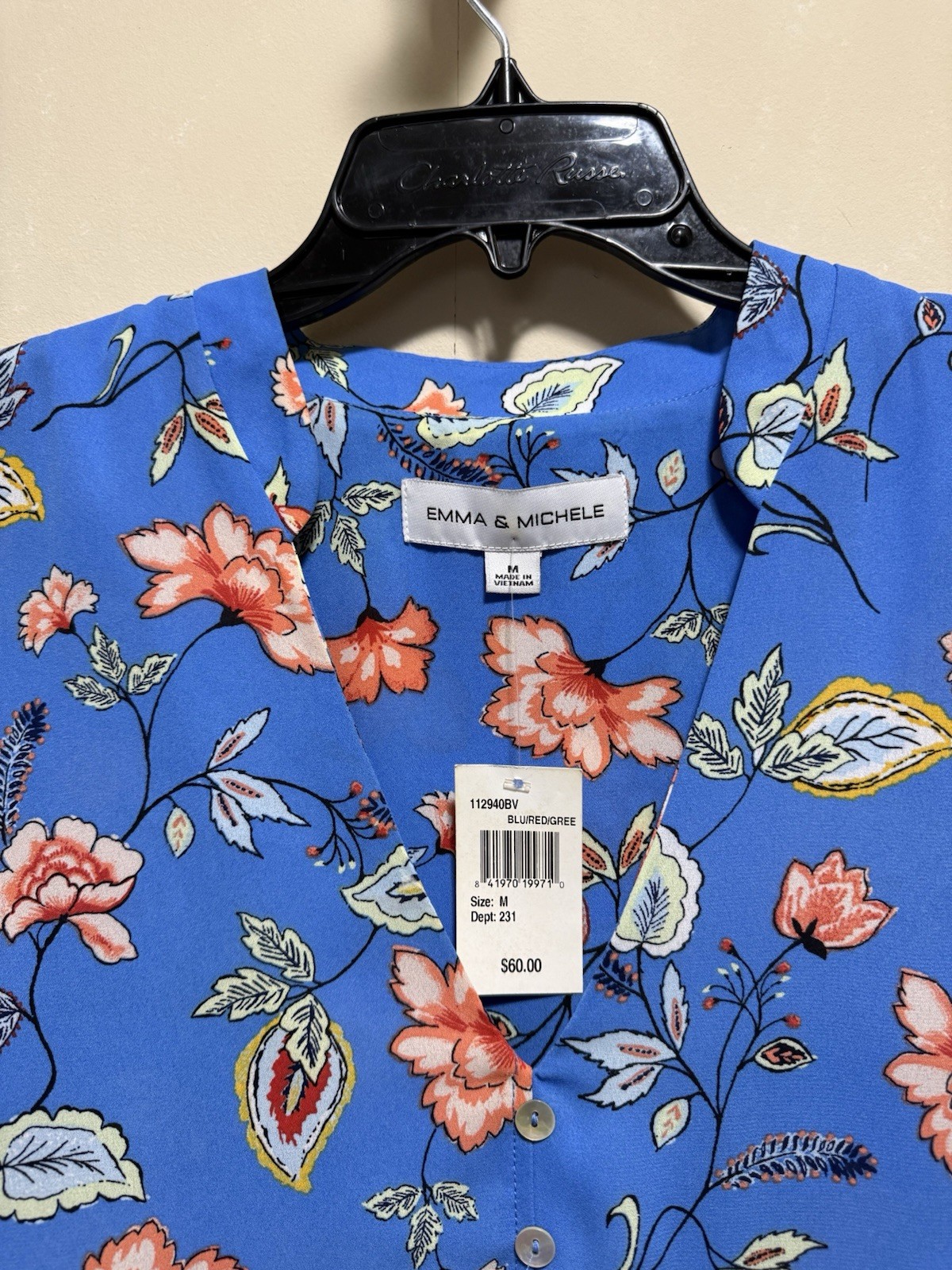 Emma & Michele Floral Tiered Knee length Dress Button Detail Women’s Sz M / Blue