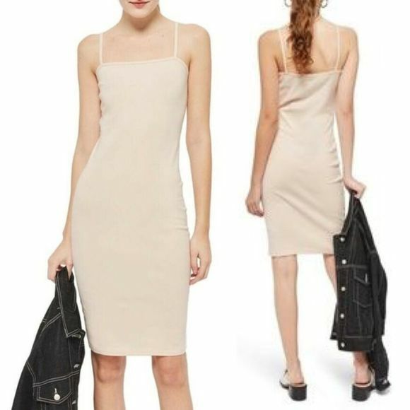 TOPSHOP Womens Size 6 Strappy Cami Tunic Dress Nude Cotton Basic Layer $25 1759