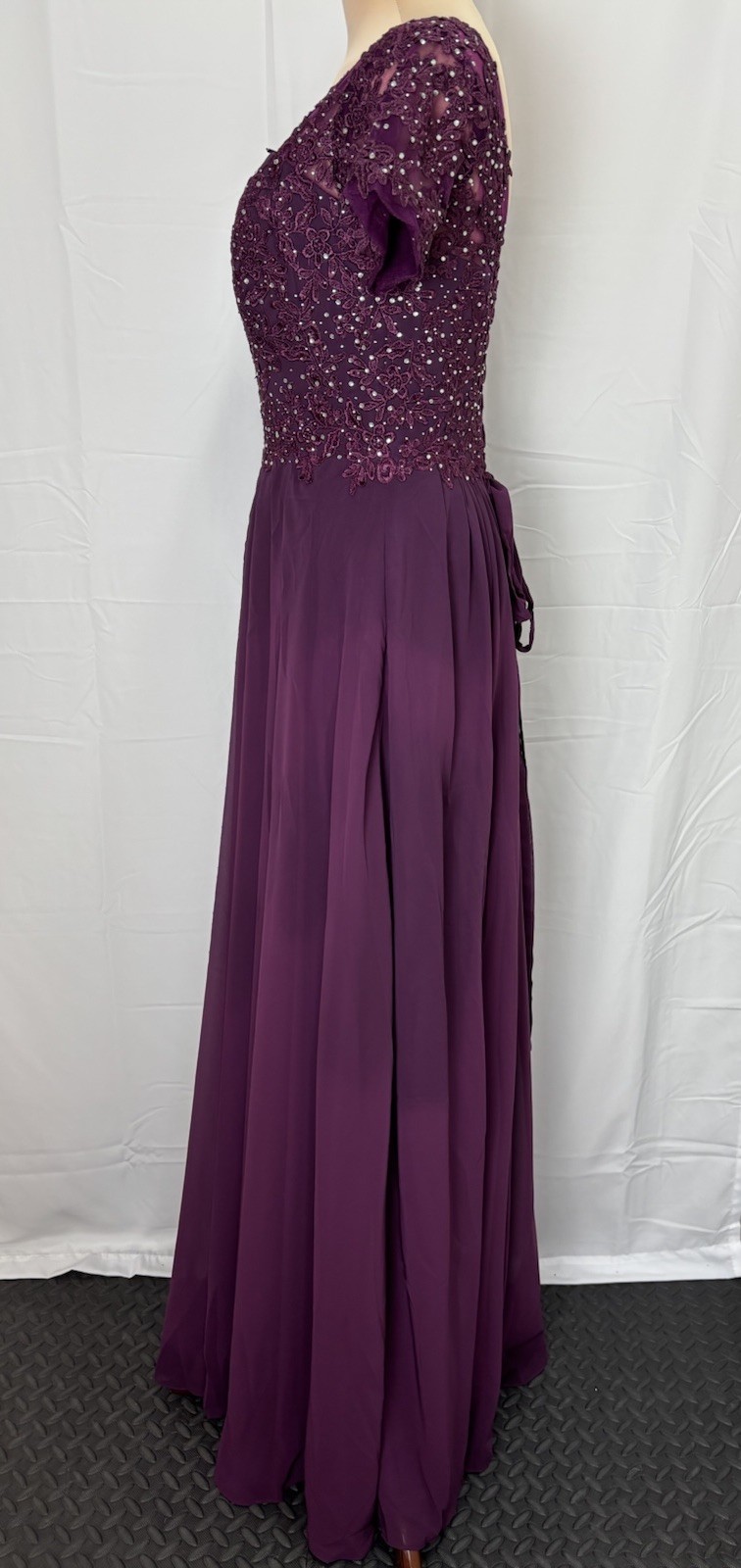 Wedding Guest Short Sleeve Lace Chiffon Formal Dress Sparkly Sz 12
