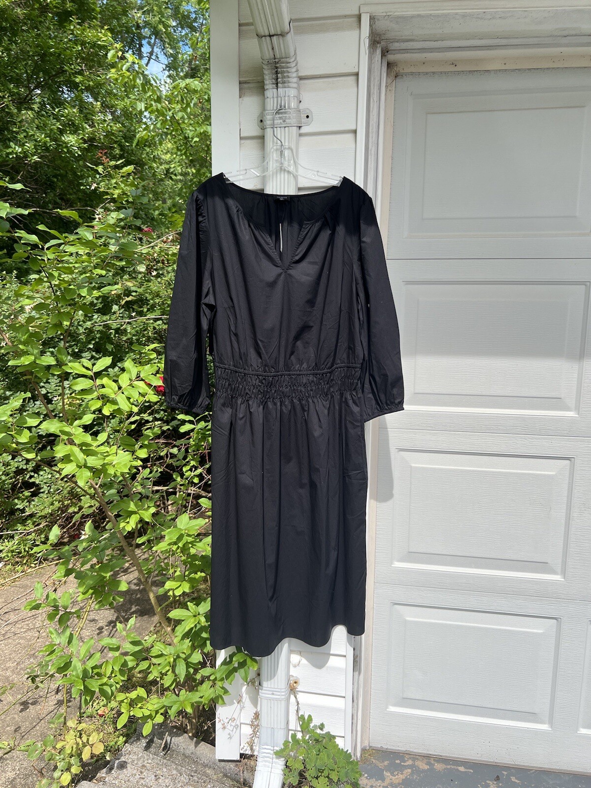 NWT Talbots Pretty Black 100% Cotton Round Split Neck 3/4 Sleeve MIDI Dress 20W