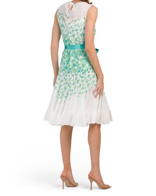 Rickie Freeman For Teri Jon Border-Print Pintuck Chiffon Dress (size 16)