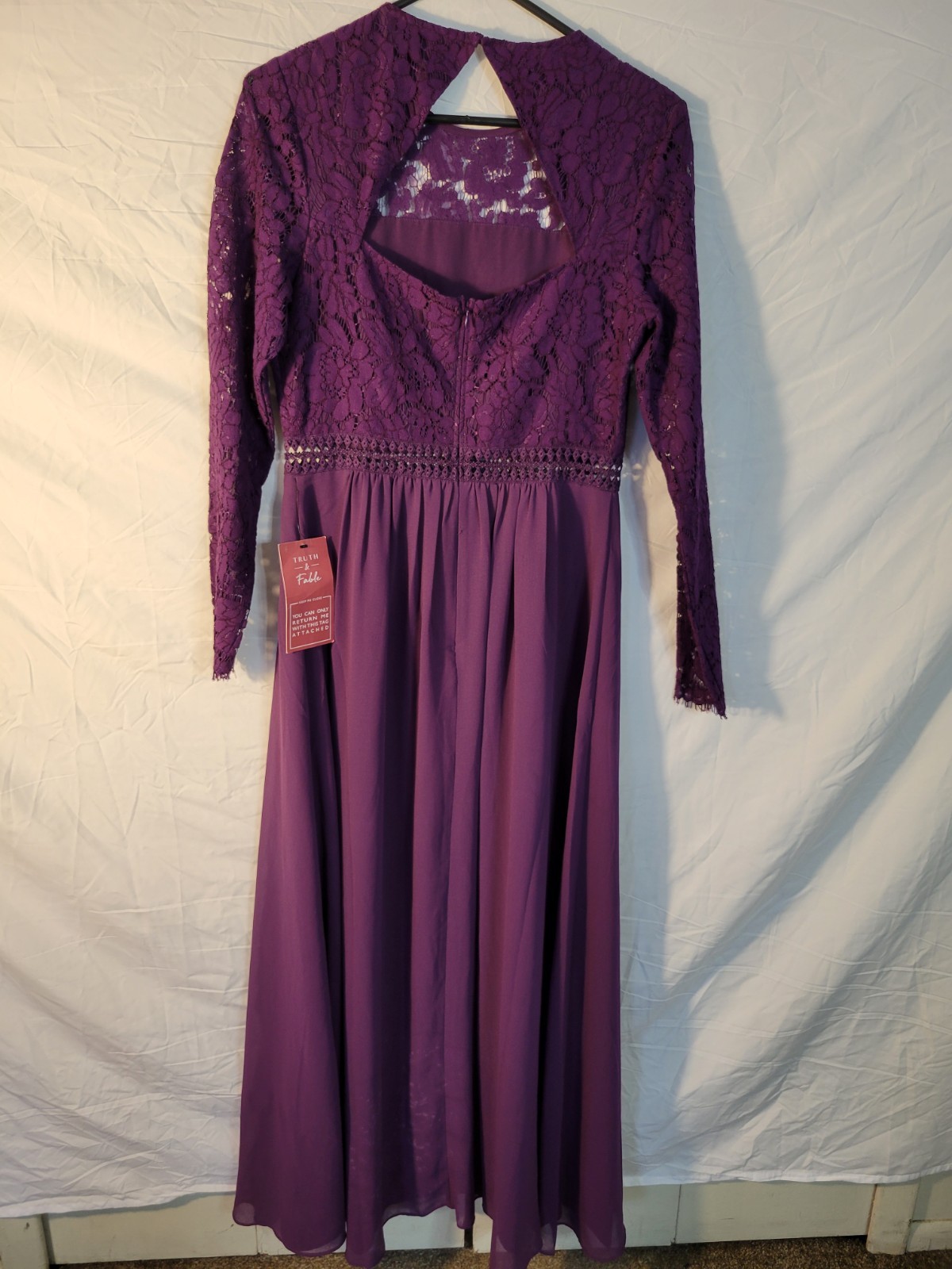 Truth & Fable Purple Solid Lace Maxi Dress Lined Long Sleeve Zip Regular M