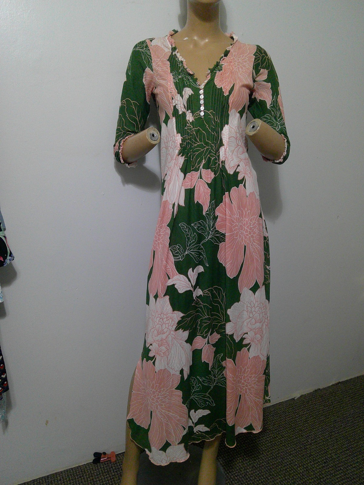 ONE SEASON Australia Cotton Floral 3/4 Slv Midi maxi Cottagecore Boho Dress XS