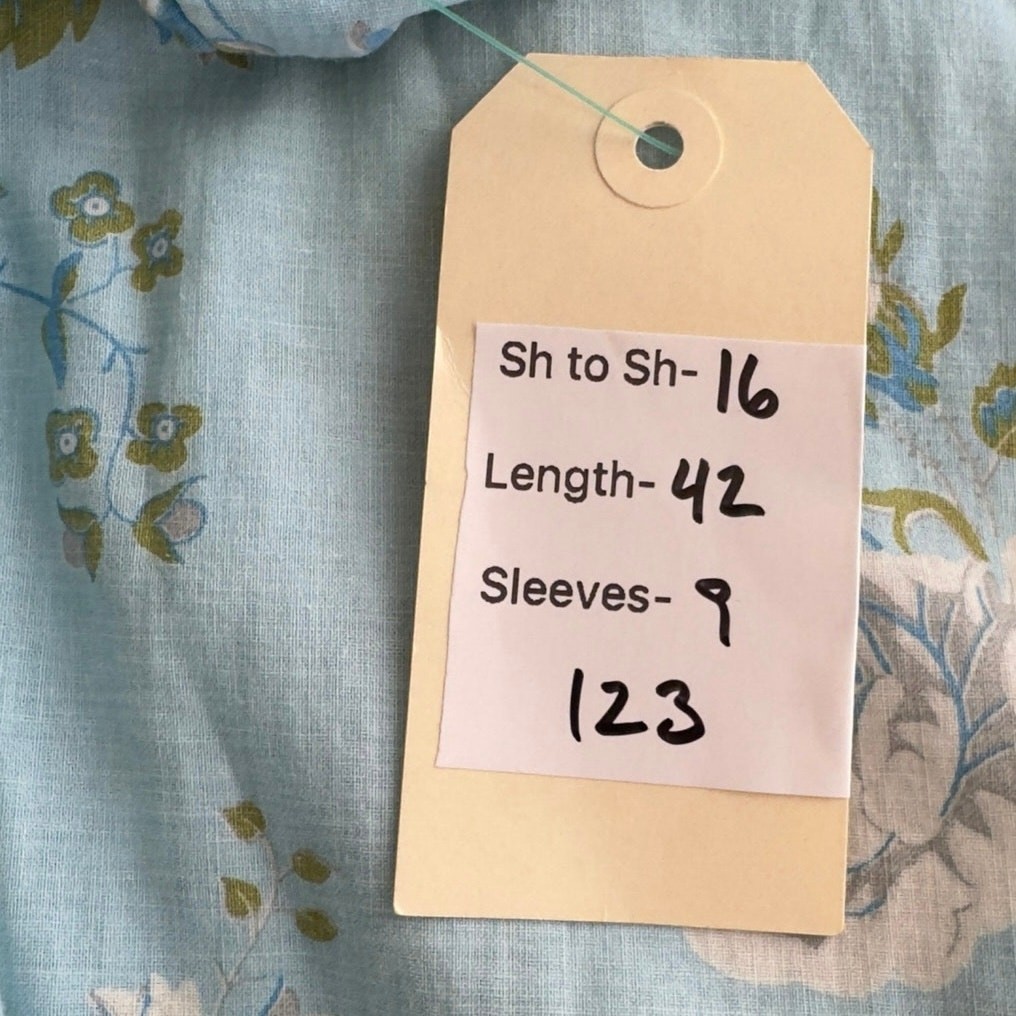 Vintage 1940s Blue Floral Seersucker Cotton House Dress Tie Waist Pockets Lace