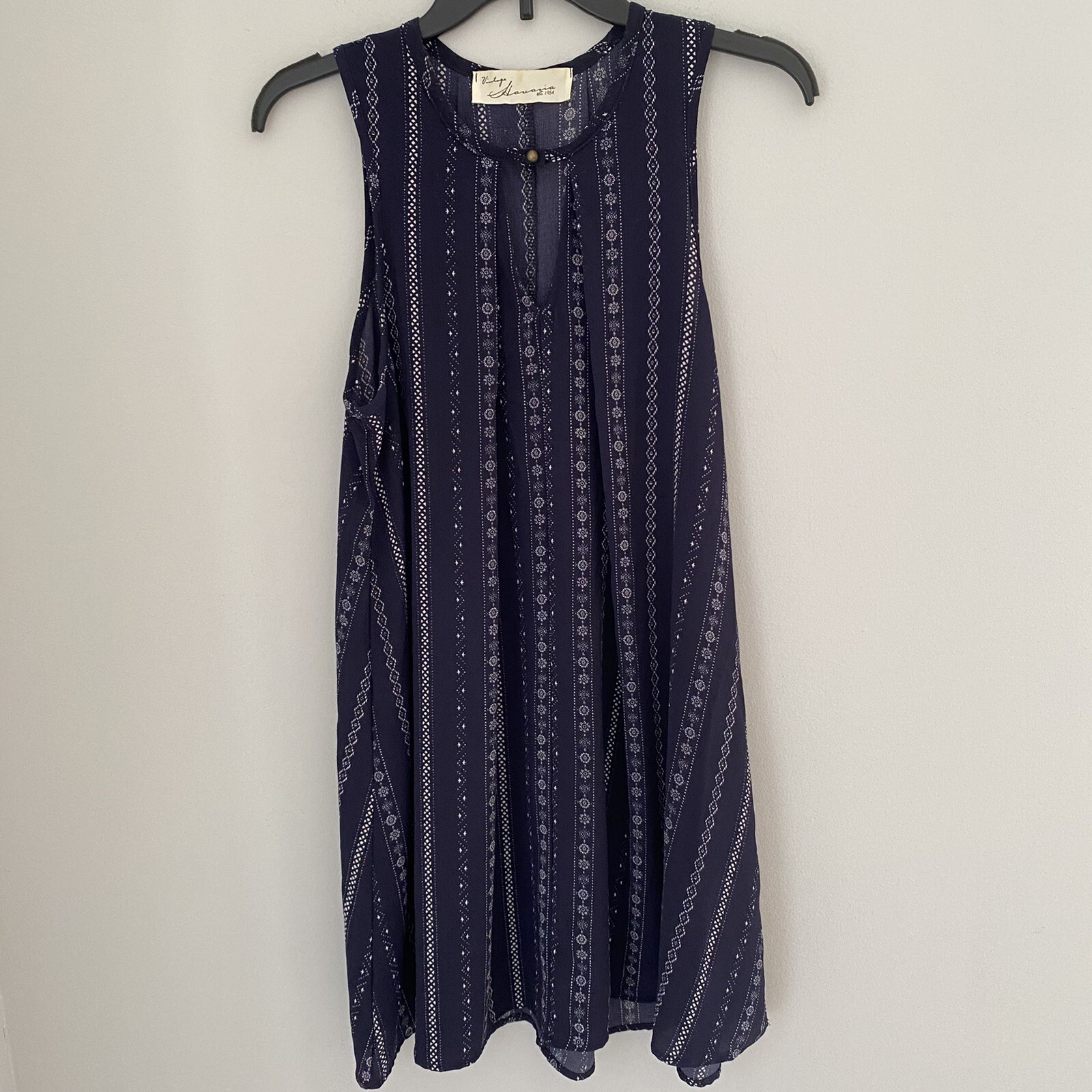 Vintage Havana Mini A Line Key Hole Striped Dress