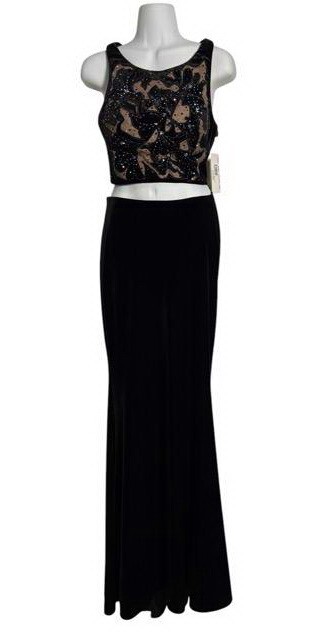 ALYCE Paris Black Nude 2 Piece Velvet Rhinestone Embroidered Dress Size 2 $369