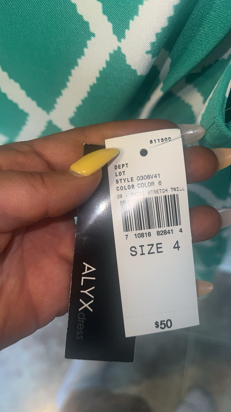 NWT ALYX Dress Size 4 Green White Geometric Sheath Dress Stretch Twill