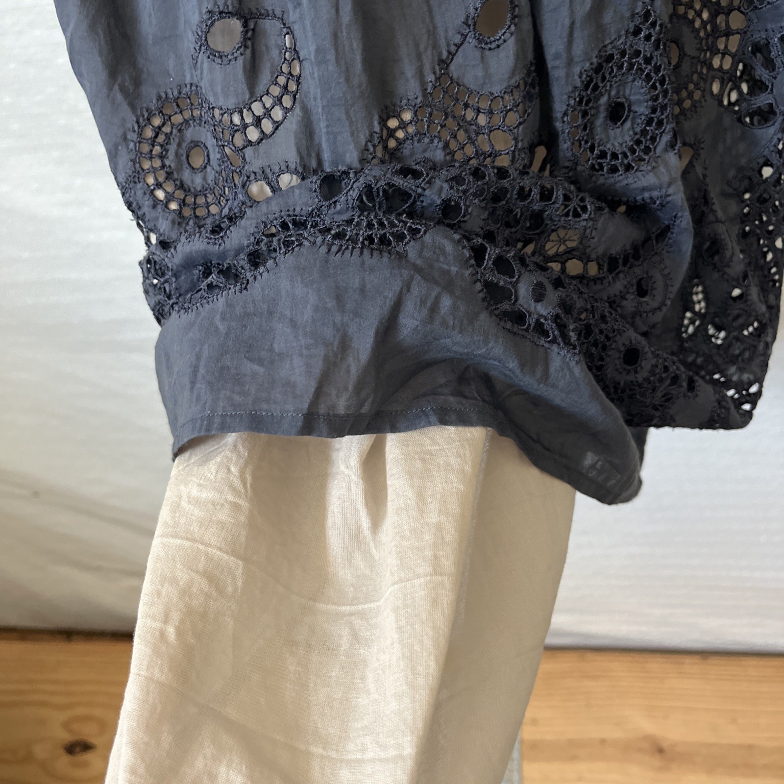Burlapp Dress Slate Blue Size 4 Spaghetti Straps Crochet cotton silk blend