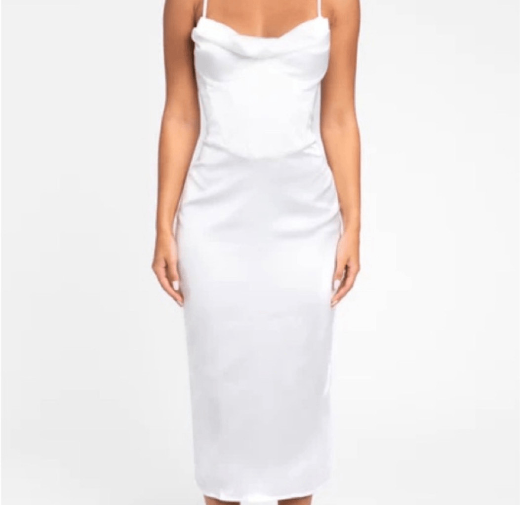 NWT Heiress Beverly Hills White Satin Corset Midi Dress Size Large