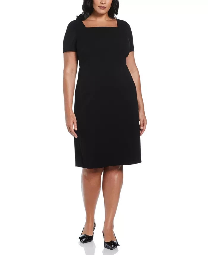 Rafaella Plus Size Gabardine Square Neck Short Sleeve Dress Women’s 20W Black