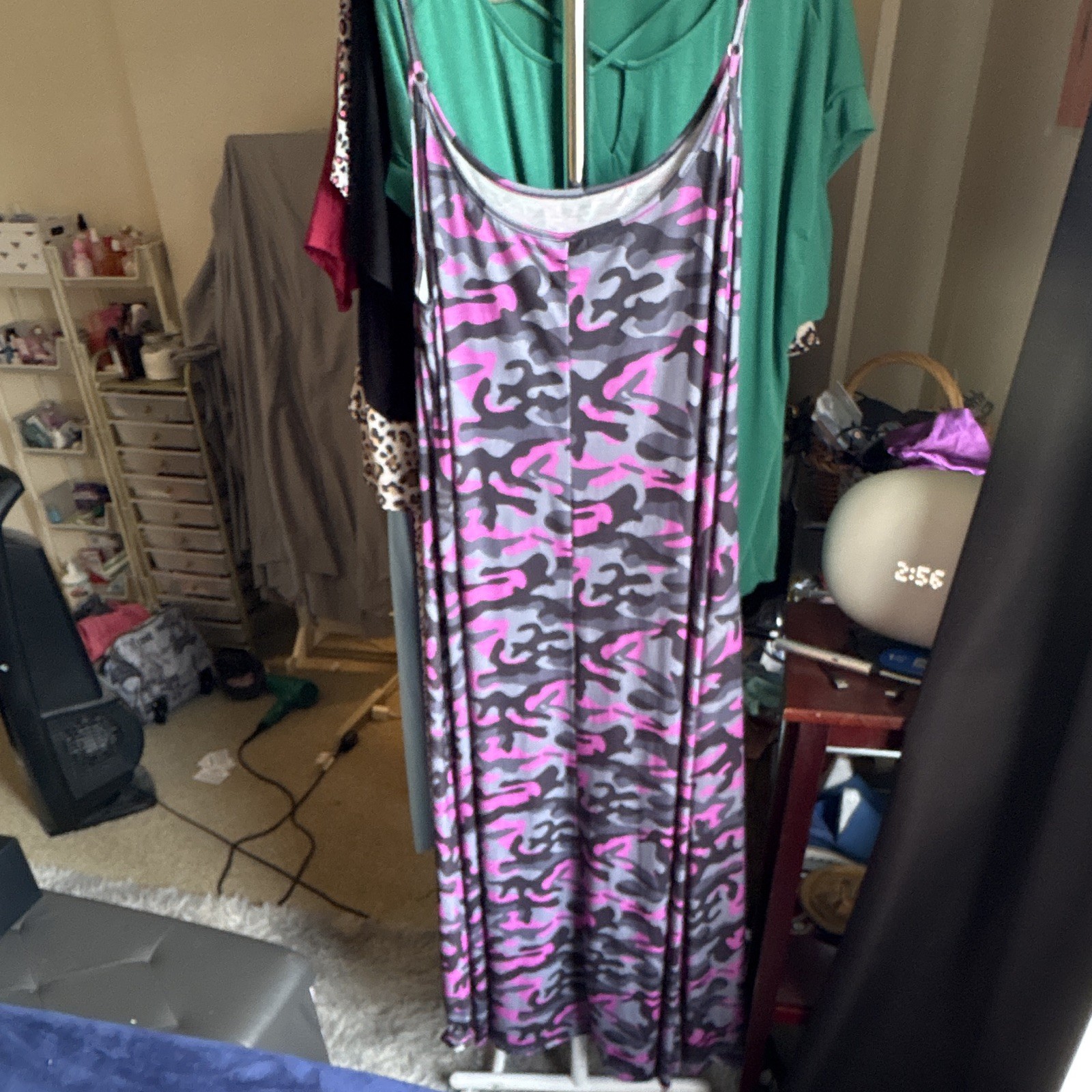 Women’s 1xl Maxi Dress Scoop Neck Sleeveless Pullover Knit Gray Pink Black Camo