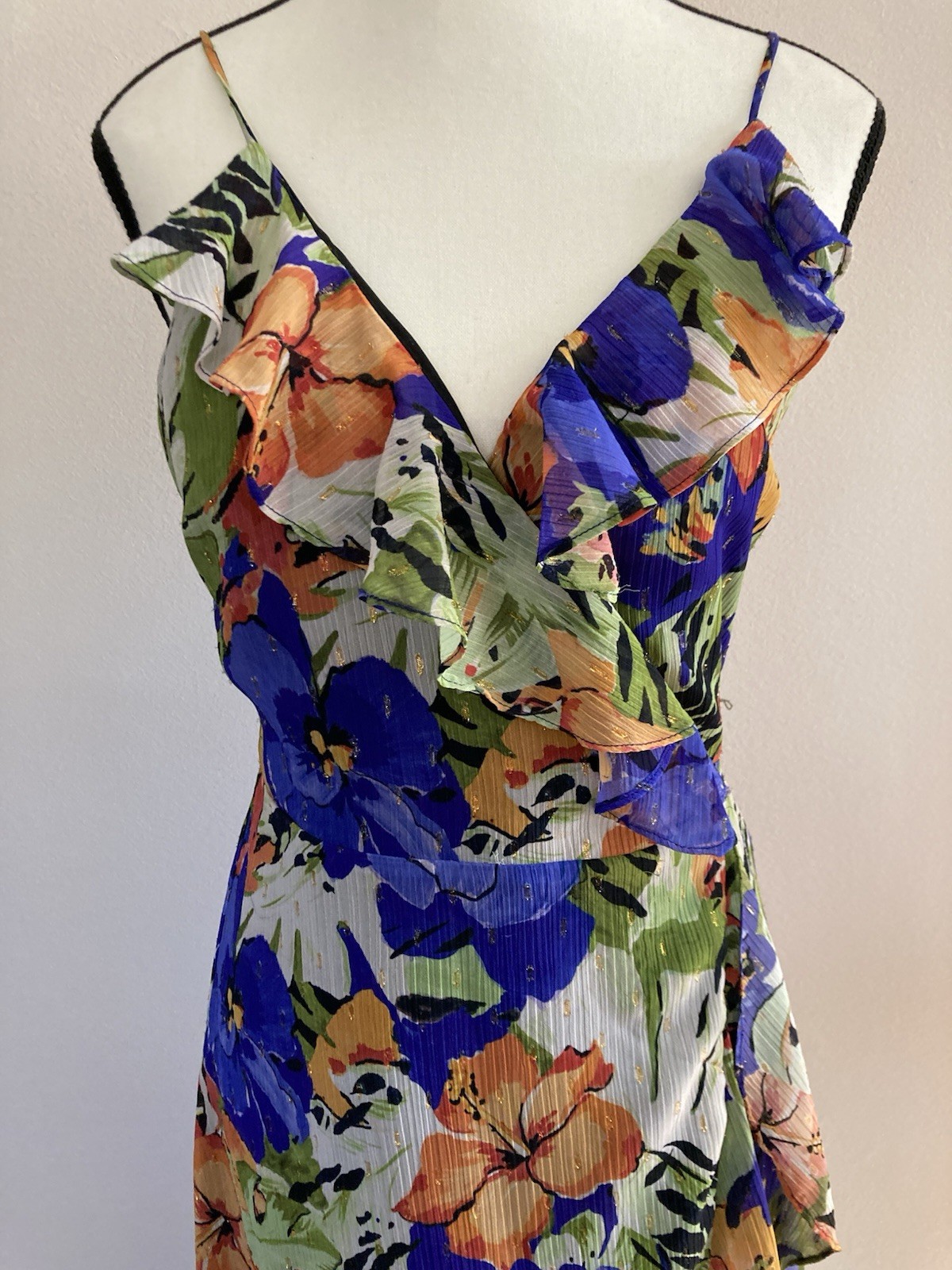 Lavender Brown Elena Maxi Dress Purple Multi Gold Metallic Wrap Dress Women’s XS