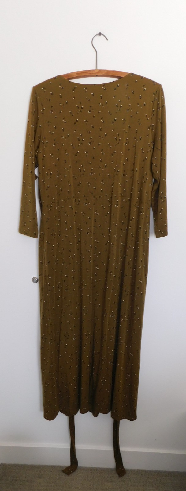Garnet Hill Mossy Green Floral Print Maxi Dress M Tie Waist Made in Ukraine