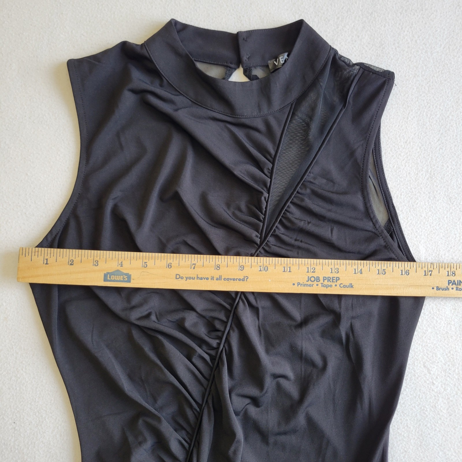 Venus Halter Bodycon Maxi Dress Sz Large Tall Ruched Front & Back w/ Slit Black