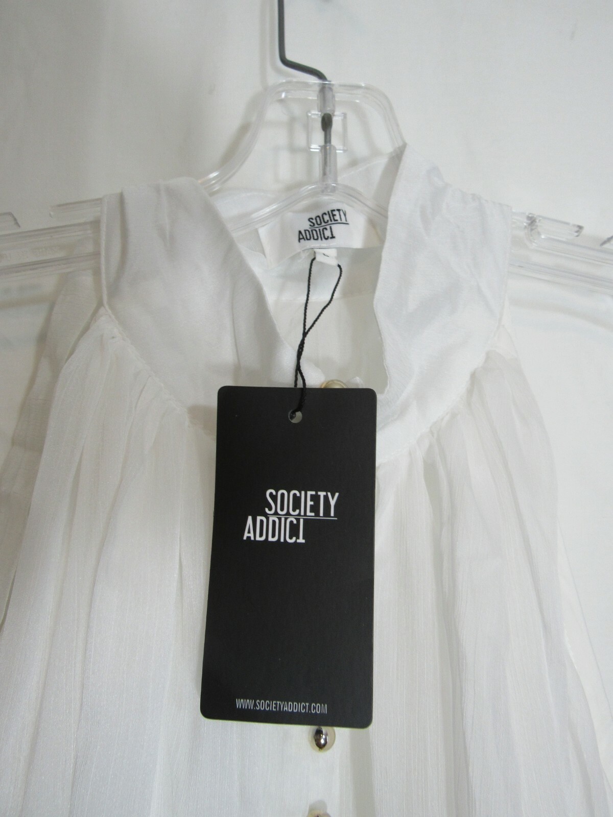 Society Addict White Button Down Front Bow Back Neckline Lined Dress Large NWT