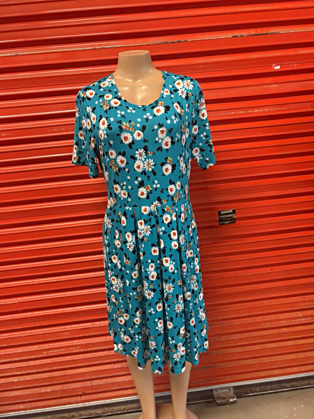 dou bcc Women’s A-Line Floral Blue Black White Round Neck Short Sleeve XL